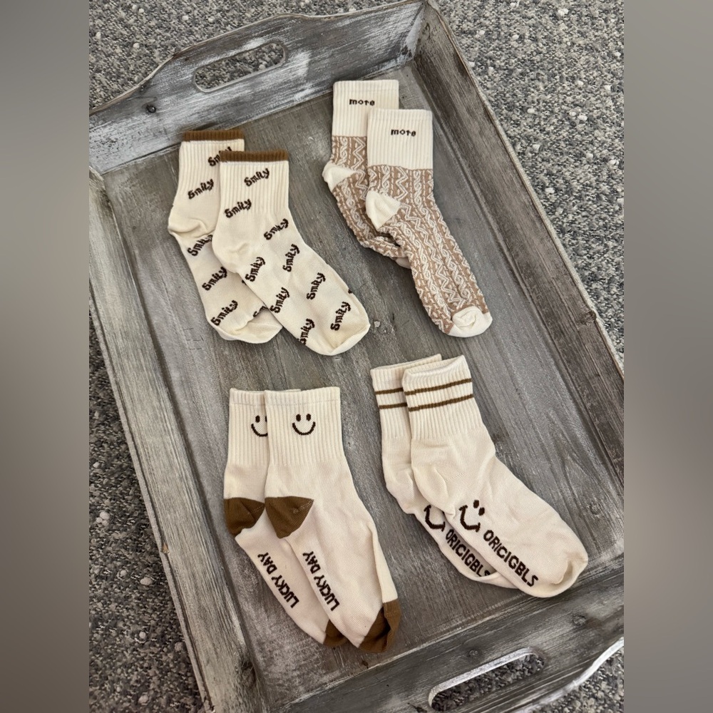 SHEIN cream white and brown socks bundle, mid-crew height